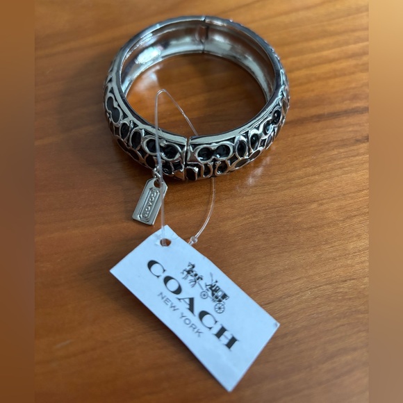Coach Jewelry - Coach Signature Silver and Black Intricate Bangle
